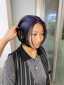レコ 渋谷(LECO) パープルのルーツカラー　ハンサムボブ