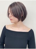 ハイライト白髪ぼかしダブルカラーインナーカラーショートボブ