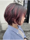 グラデーションピンクショートパーマ20代30代40代50代