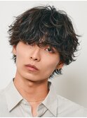 難波シャドウパーマメンズマッシュウルフカット波巻きパーマ色気