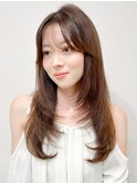 イメチェンヘアスタイルピンクベージュアンブレラカラー前髪