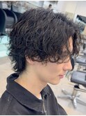 武蔵小杉メンズ波巻きスパイラルパーマセンターパートウルフ