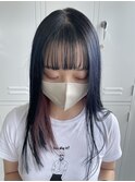 ハイトーンカラーワイドバングイヤリングカラーツヤ髪スタイル