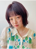 チェリーブラウン 顔まわりレイヤー イメチェン 伸ばしかけヘア