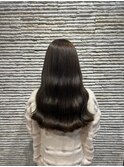 暗髪カラー艶感韓国風ウェーブ顔まわりカット