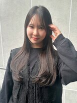 マイラ 銀座(myla) 小顔透明感暗髪ハイライトカラーくびれヘアアプリコットオレンジ