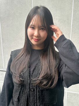 マイラ 銀座(myla) 小顔透明感暗髪ハイライトカラーくびれヘアアプリコットオレンジ