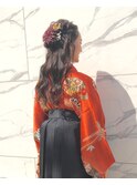 【#わだむすび】袴着付け　黒髪ハーフアップアレンジ
