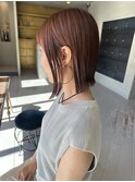 暖色ベージュ　コーラルピンク　前下がりボブ　色気ボブ　西田