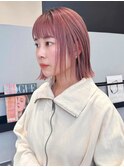 ピンクベージュカラー*ブリーチカラー*結べるボブ*前髪ありボブ