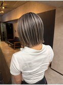 バレイヤージュ、ハイライト、レイヤーロング、グレーベージュ