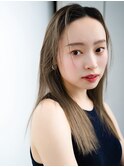 長めバングシンプルストレート姫カットオリーブベージュ大人女子