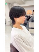 メンズヘア/センターパート/ワックスなし/ウルフ/コンマバング