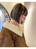 デザインカラーコントラストハイライト切りっぱなしボブ