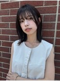 ミディアムレイヤー/透け感/黒髪/外ハネ/ウェットヘア/自由が丘