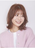 エアリー小顔ライン外ハネボブ×ピンクブラウンカラー