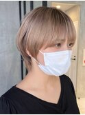 武蔵小杉ストレートパーマミディアムボブベージュアッシュグレー