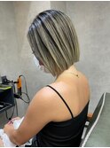バレイヤージュショコラアッシュハイライトグレージュカラー