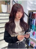 ブリーチなしチェリーレッド/姫カットレイヤーカット　吉祥寺桜