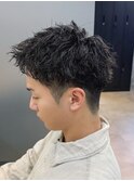 ツイストスパイラルスパイキーショート短髪ヘアブルーブラック