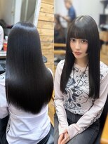 ルアナ 名古屋店(Luana) エクステと髪質改善カラー+顔周り姫カットでつくる黒髪ガーリー