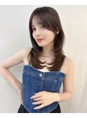 韓国風ハッシュレイヤーセミロングオリーブグレージュ