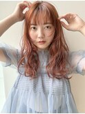オレンジベージュ/ケアブリーチ/顔まわりレイヤー/ワイドバング