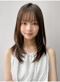 小顔 前髪 ミディアムレイヤーカット ダークアッシュ "