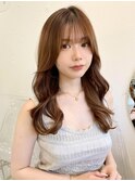 シルキーベージュ/斜めバング/韓国風前髪/グレージュカラー