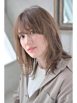 美容室ピュール(PUUR) くびれセミディ×ヘルシーレイヤー/斜めバング/アッシュブラウン