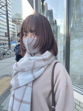 インビテーション 名古屋(invitation) ピンクベージュ、ウルフカット、顔まわりカット