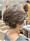 細かめハイライトカラ ハイトーンショートボブ  骨格補正カット