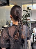 結婚式ヘアセット/タイトアレンジ/ベロアリボン
