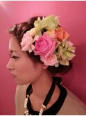 生花を使った　二次会用ヘアスタイル