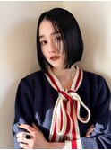 シースルーバング×ナチュラル前下がりミニボブ/20代30代40代