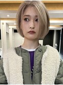 xブリーチ/イメチェン/ホワイトブロンド/外ハネボブ/美髪/