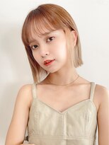 〇くびれヘアアプリコットオレンジ夏ヘアハイライトカラー