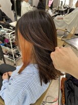 アジールヘア 所沢プロペ通り店(agir hair)&nbsp;セミディ姫カットシアーカラーインナーカラーオレンジ所沢練馬