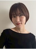 横浜西口大人ショートボブココアベージュ前髪なしグレージュ40代