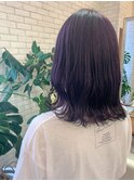 ラベンダーミディアムマロンベージュAラインボブイルミナカラー