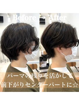 ロミーオム 本厚木(ROMMY. Homme) 前下がりセンターパート マッシュ 簡単スタイリング