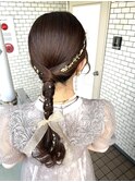 タイト編みおろし　金箔　ヘアセット　お呼ばれヘア　リボン