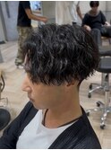 ツイストスパイラルパーマセンターパートショート h