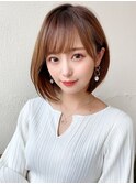 40代小顔ボブミディアムレイヤー×グレージュブラウン