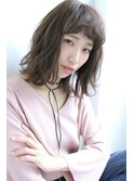【LiL'西宮】無造作ウェーブ_ミディボブ外ハネ_ダークグレージュ
