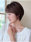 ハンサムショート／暗めカラー／薄め前髪／30代40代50代