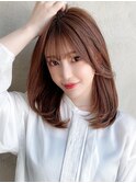 シャギーレイヤーロング韓国ワンホンヘアシースルーぱっつん前髪