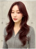 ボルドーカラー　韓国レイヤー　顔周りレイヤー　韓国ヘア　掛札