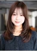 フェミニンロング大人かわいいぱっつん前髪レイヤーカット小顔