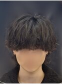 韓国へアカルマパーマワックスなしセンターパート黒髪ウルフ